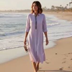 Chico's Purple striped Tunic Dress with lavender rhinestones detail size 3 L/XL